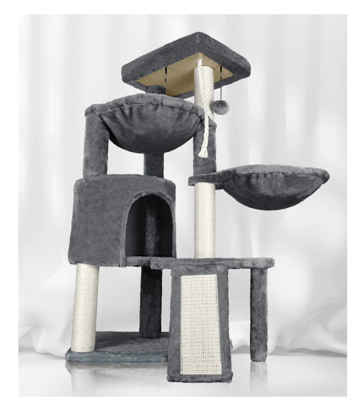 Grey Cat Tree with Scratching Posts and Hammocks S89537