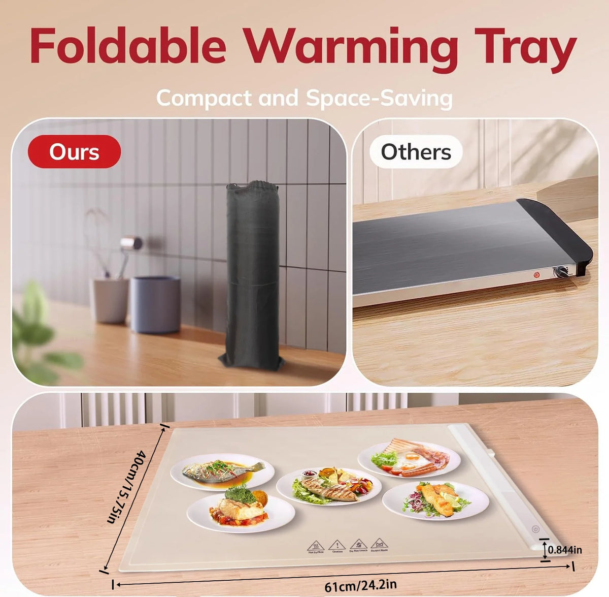 White Adjustable Temperature Foldable Electric Warming Tray R3603