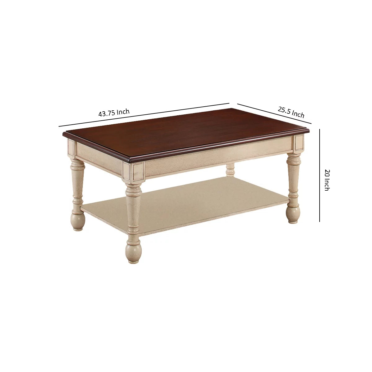 Brown and Antique White Wooden Coffee Table H3279