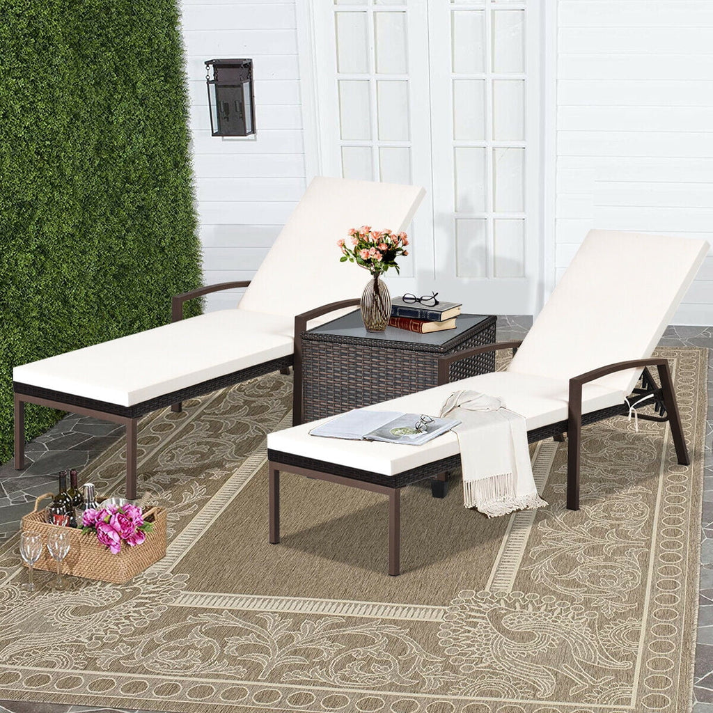 2PCS Brown Rattan Patio Lounge Chair Chaise Recliner E661156
