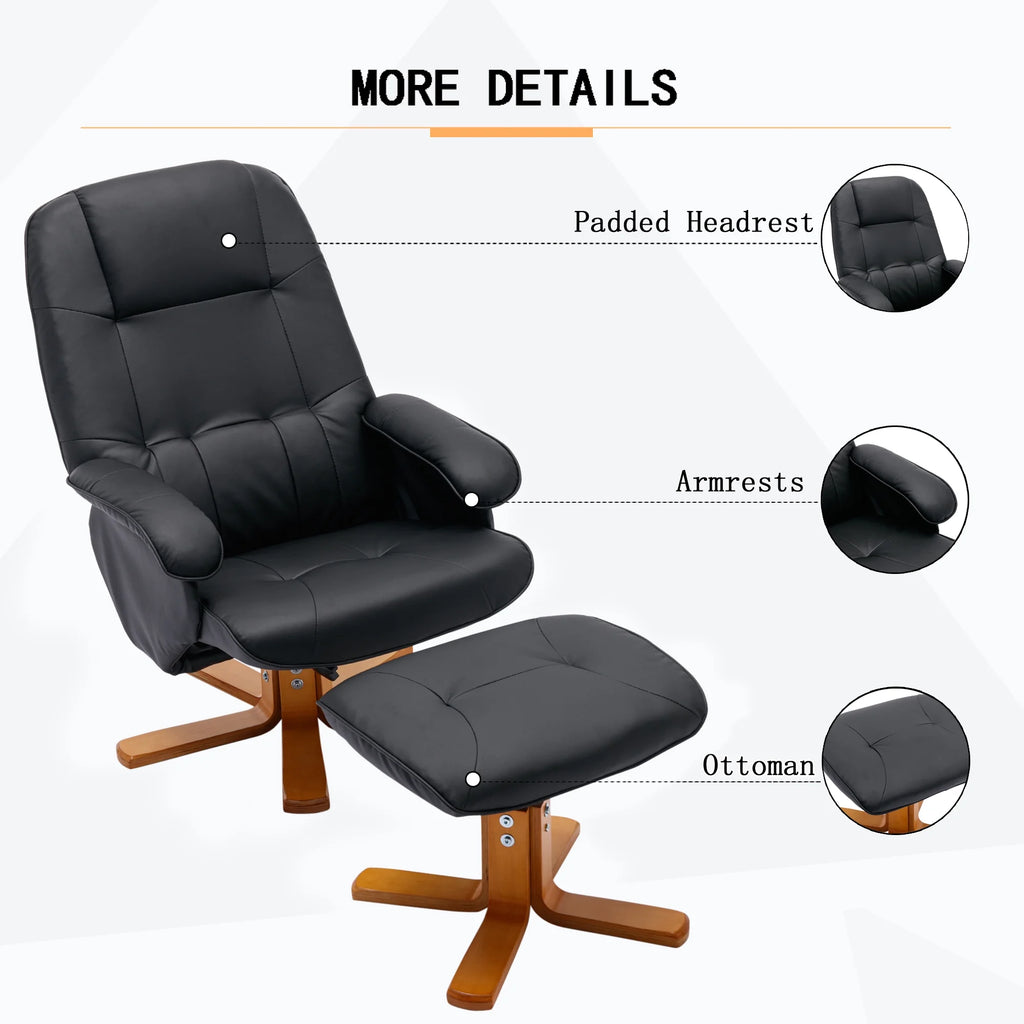 Beige Faux Leather Swivel Recliner Chair with Ottoman and Wood Base O56500