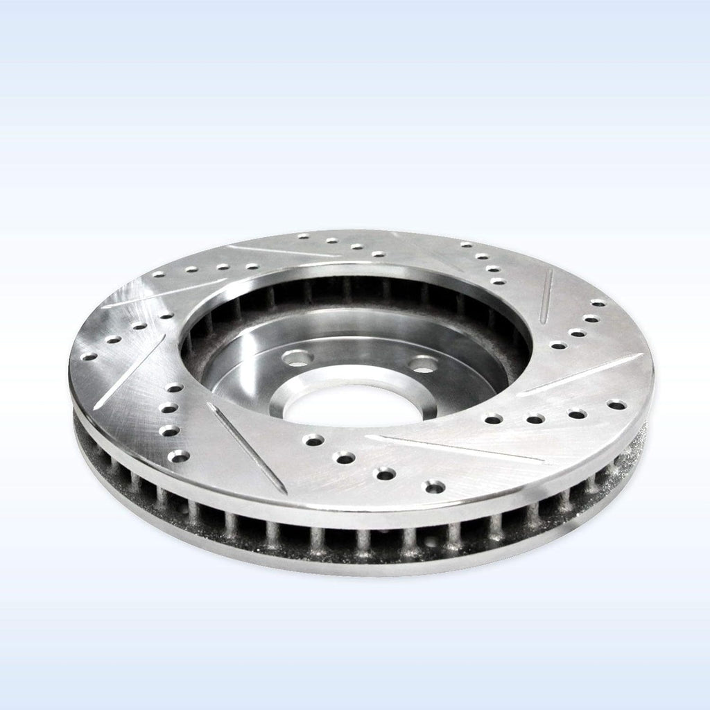 Silver Drilled Slotted Brake Rotors and Semi Metallic Brake Pads G609021