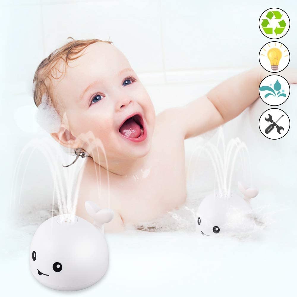 Whale Automatic Spray Water Bath Toy with LED Light or Music W458