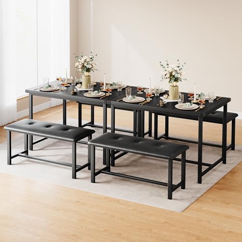 Dining Table Set for 4 with 2 Upholstered Benches R438738