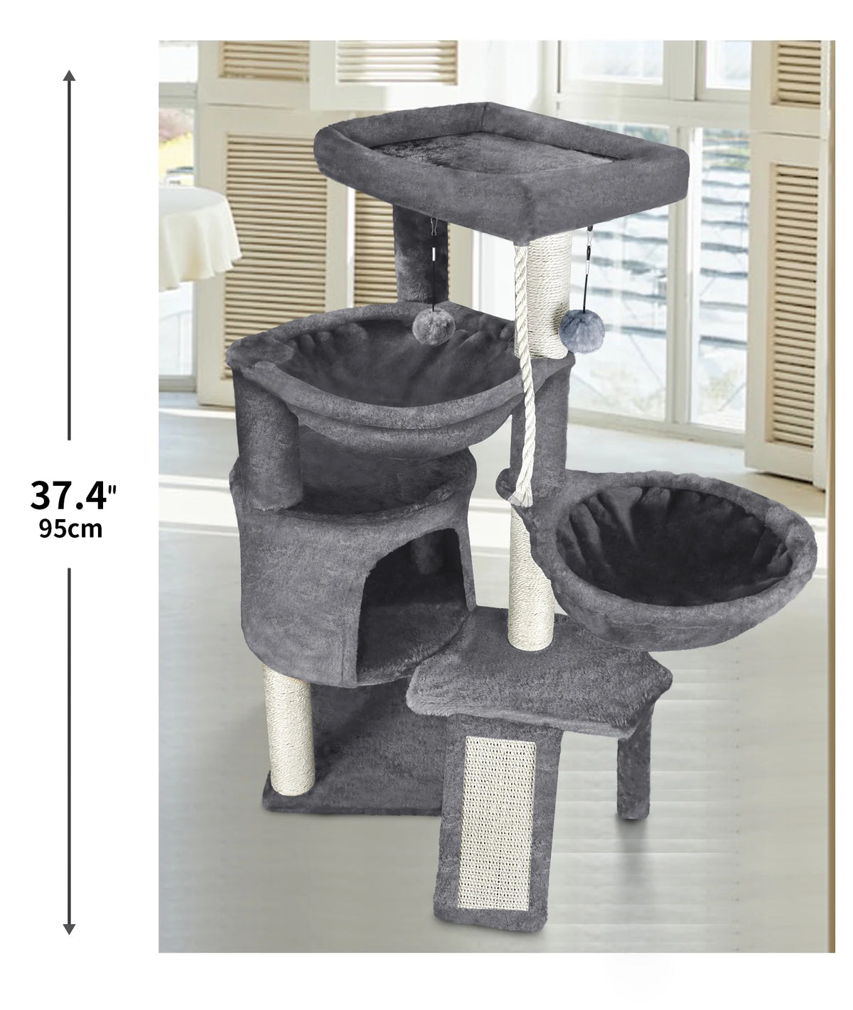 Grey Cat Tree with Scratching Posts and Hammocks S89537
