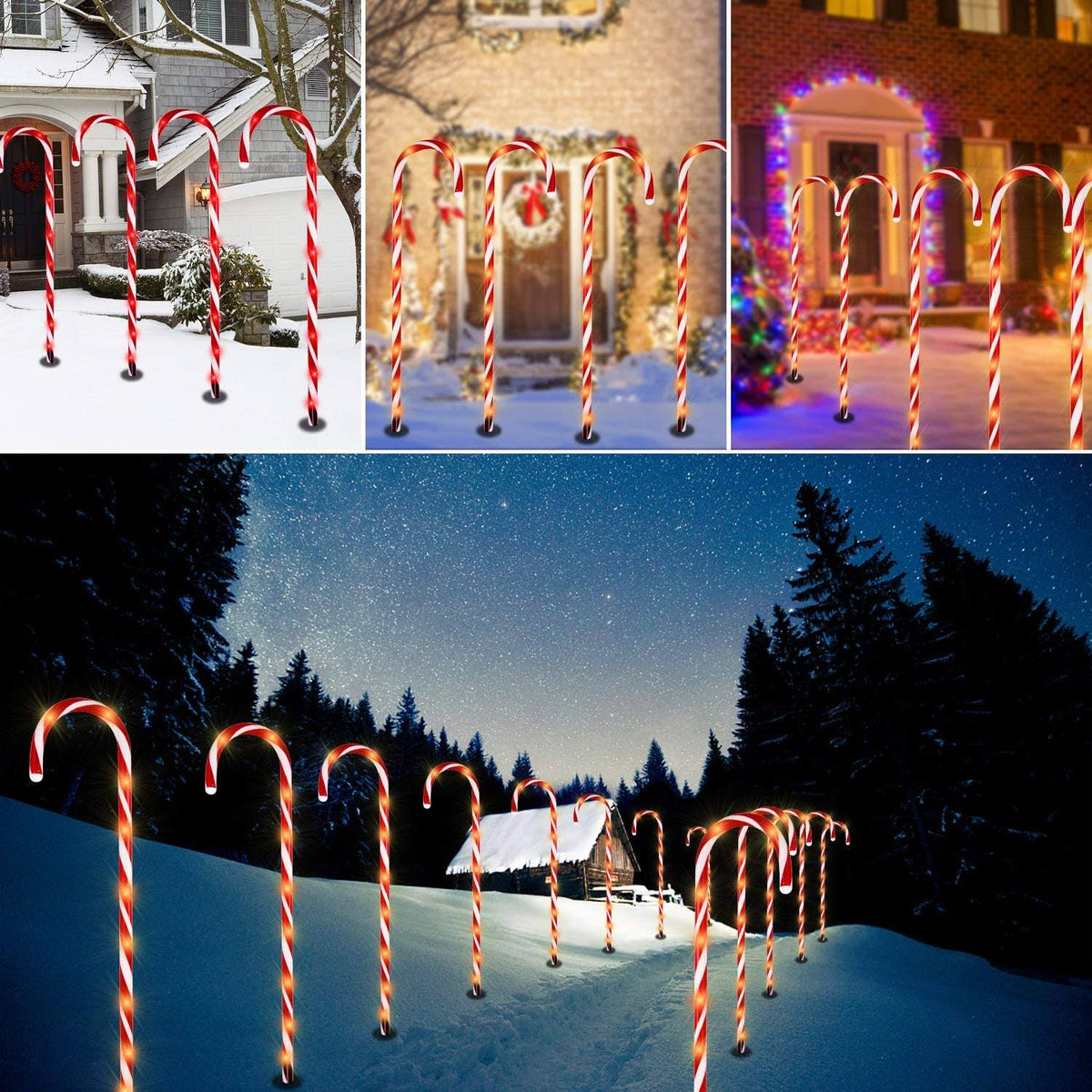 Set of 10 Outdoor Candy Cane Pathway Lights Y4415