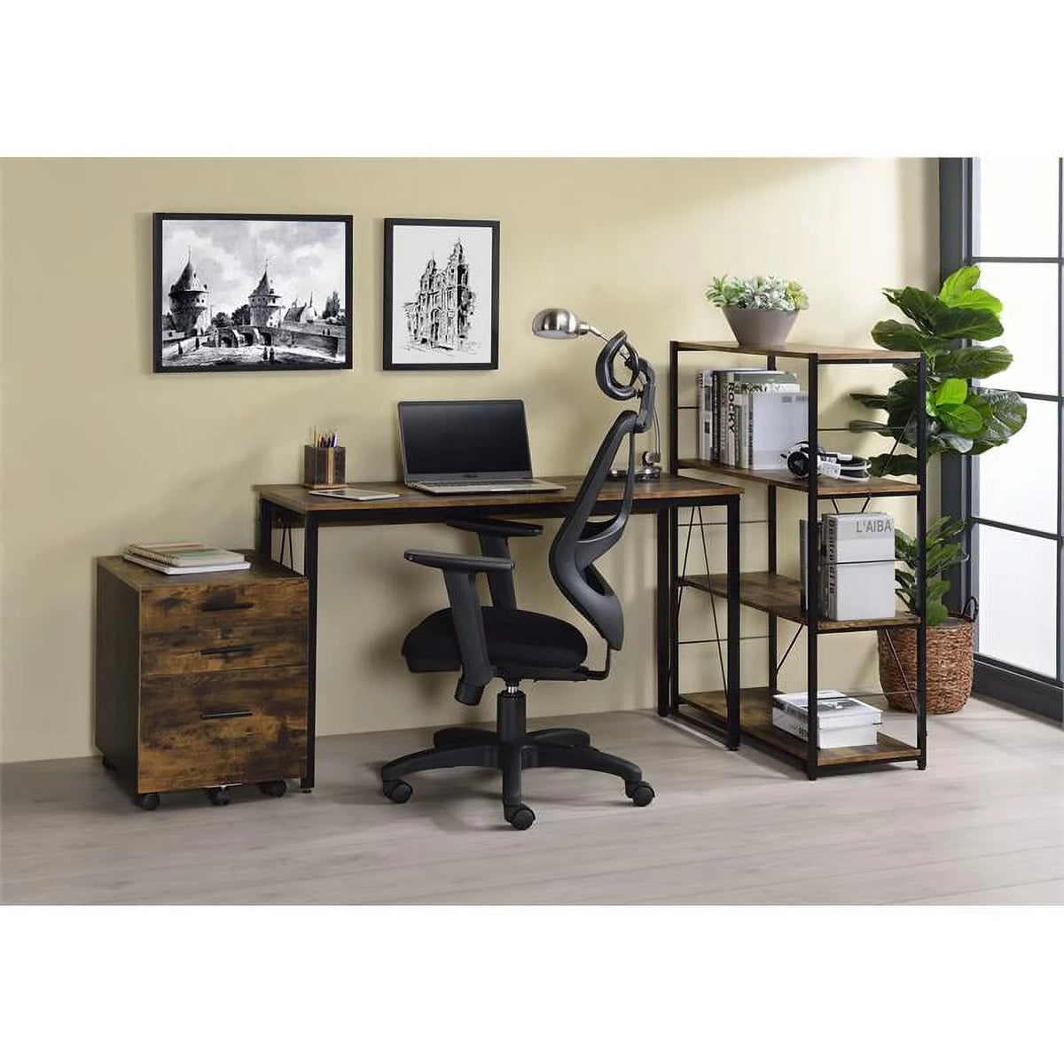 Weathered Oak and Black Wood Writing Desk N353128