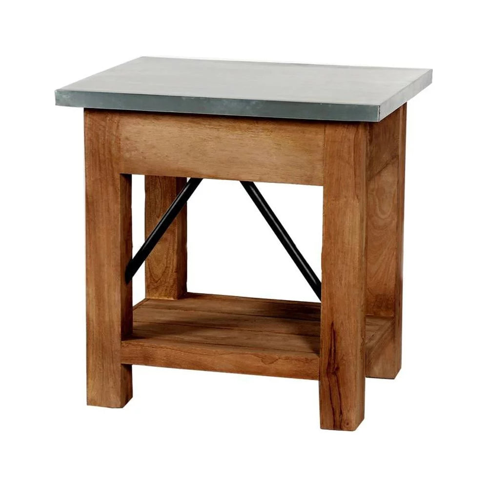 22" Wood and Zinc Metal End Table with Drawer K8473