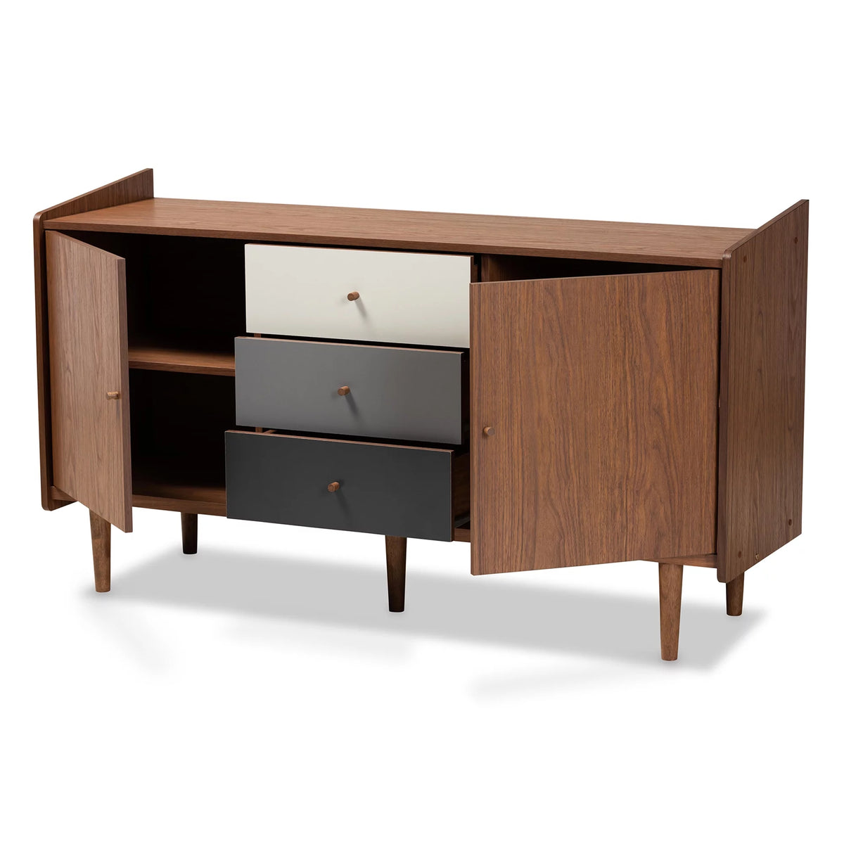 Walnut Brown and Grey Gradient Wood 2-Door Sideboard Buffet P941752