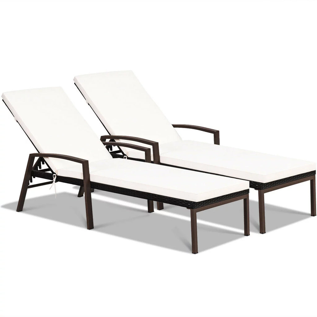 2PCS Brown Rattan Patio Lounge Chair Chaise Recliner E661156