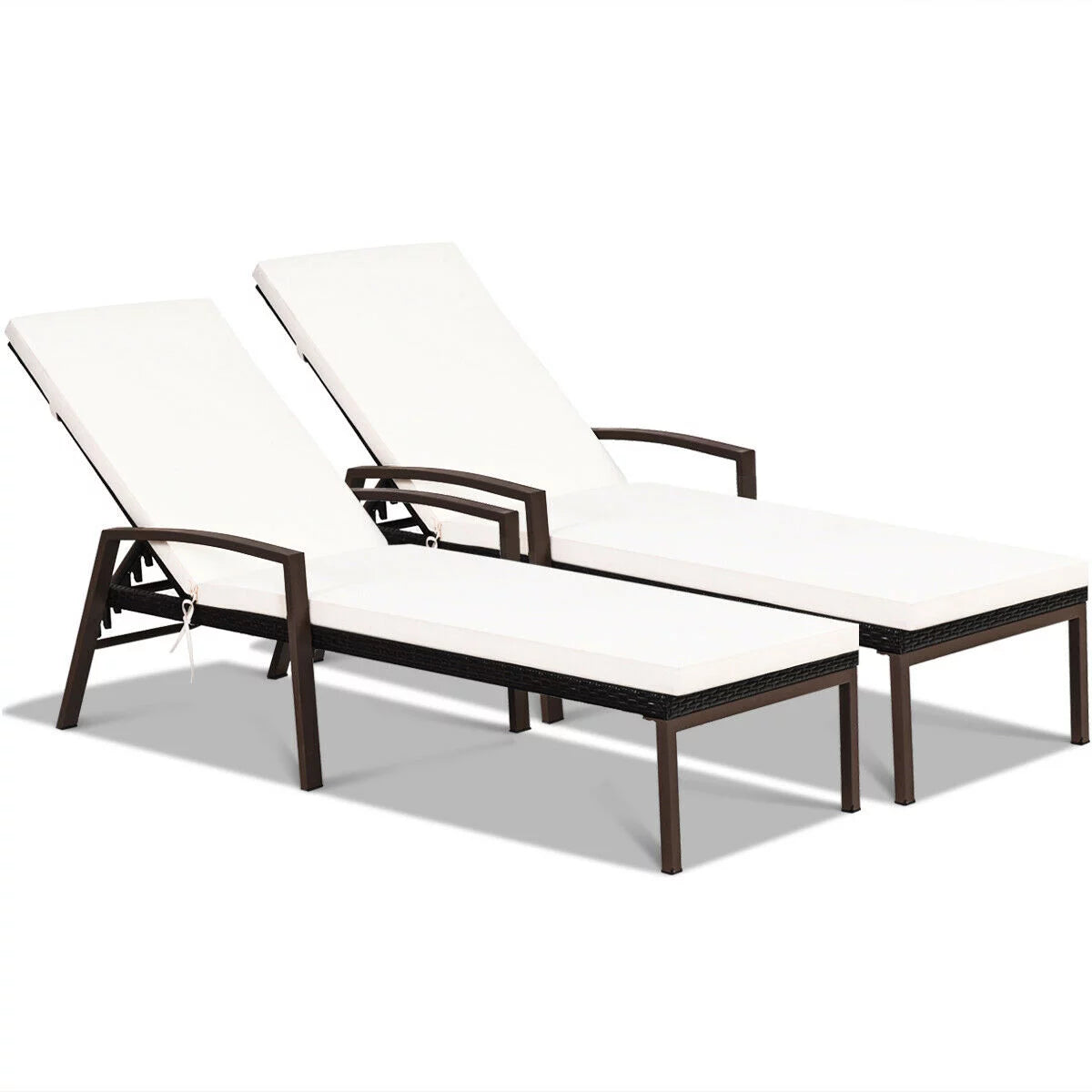 2PCS Brown Rattan Patio Lounge Chair Chaise Recliner E661156