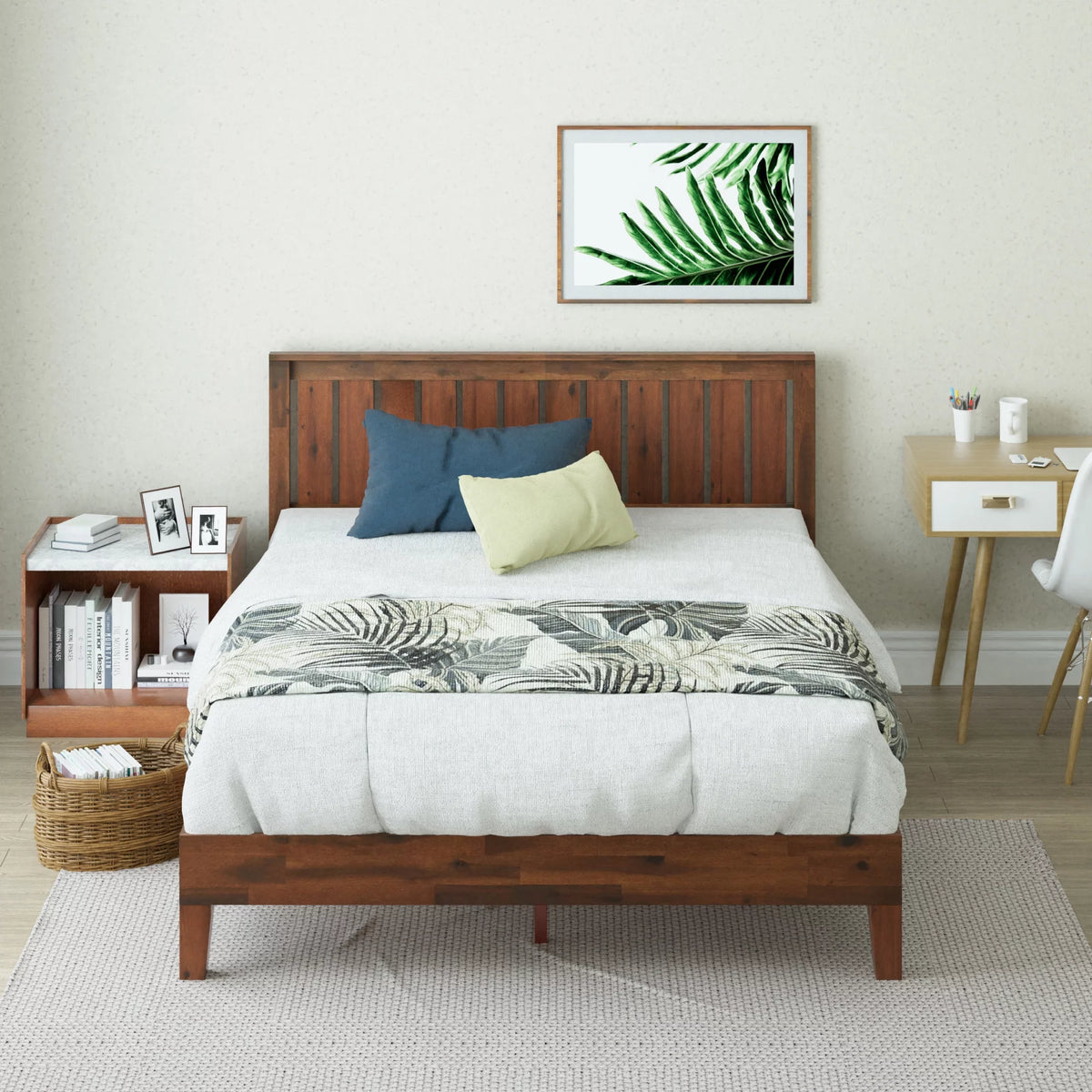 Queen Wood Platform Bed Frame with Headboard W3476